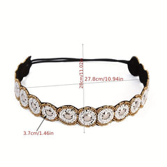 Vintage Bridal Headwear Beaded Hair Band Crystal Rhinestone Head Jewelry