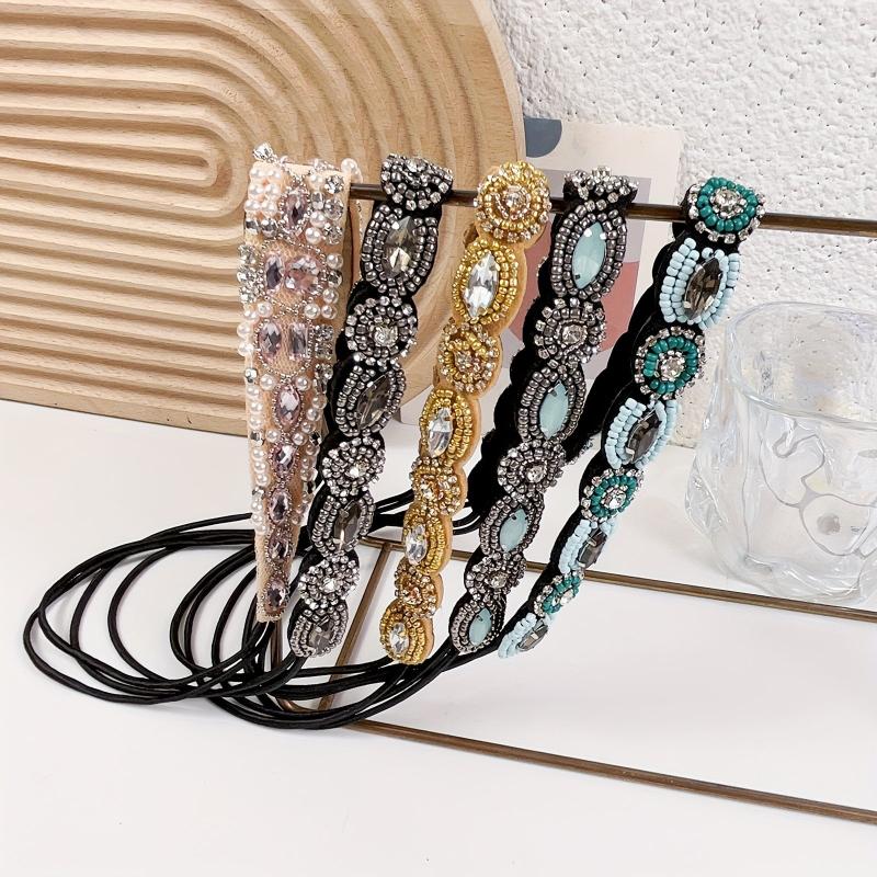 Vintage Bridal Headwear Beaded Hair Band Crystal Rhinestone Head Jewelry