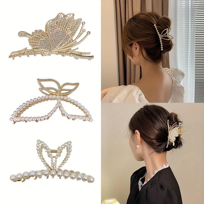 Rhinestone Butterfly Hair Claw Pearl Shark Claw Hair Clip Hair Accessories