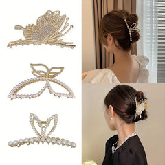 Rhinestone Butterfly Hair Claw Pearl Shark Claw Hair Clip Hair Accessories