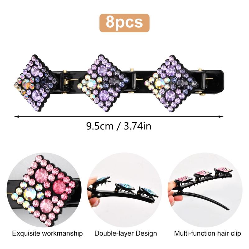 8pcs Rhinestone Hair Clip Vintage Duck Billed Side Bangs Head Jewelry