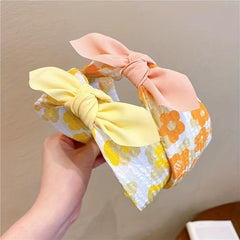 Sweet Floral Print Bow Headband Hair Accessories Women Girls