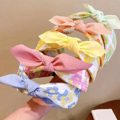 Sweet Floral Print Bow Headband Hair Accessories Women Girls