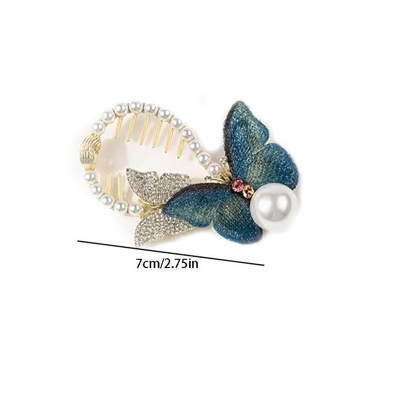 Vintage Butterfly Hair Claw Clip with Faux Pearl