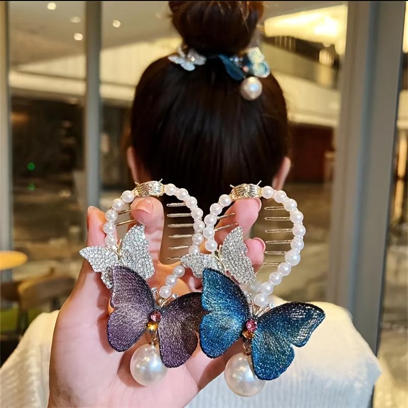 Vintage Butterfly Hair Claw Clip with Faux Pearl