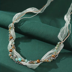Boho Beaded Headband Lace Ponytail Holder Hair Tie