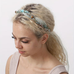Boho Beaded Headband Lace Ponytail Holder Hair Tie