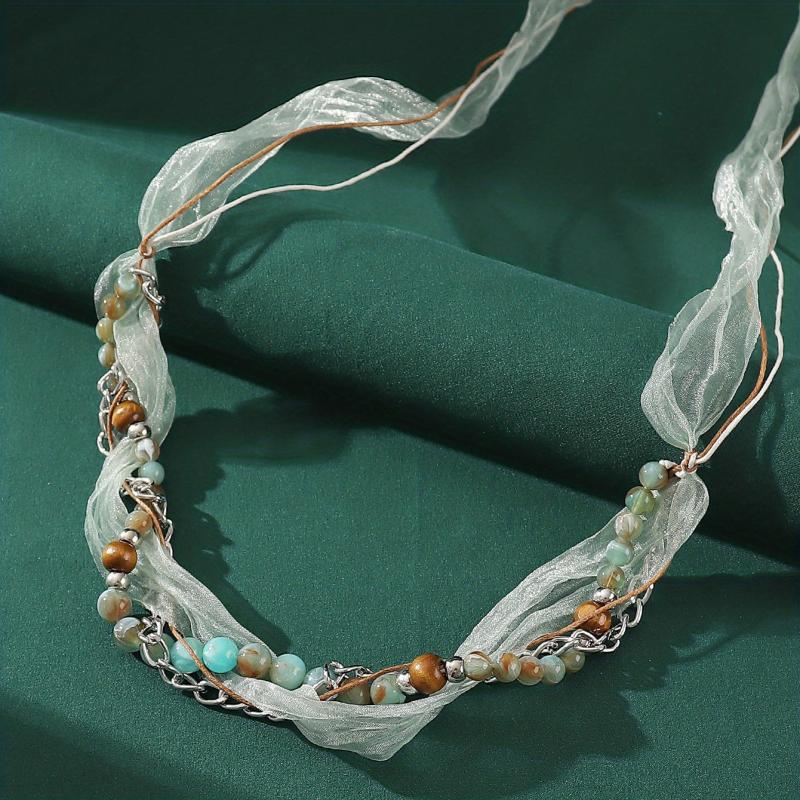 Boho Beaded Headband Lace Ponytail Holder Hair Tie