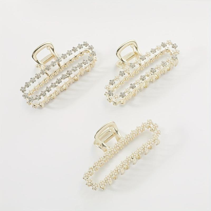 Faux Pearl Rhinestone Hair Claw Ponytail Holder