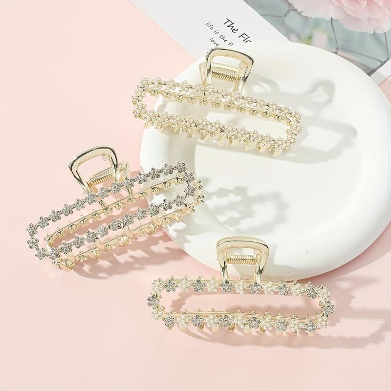 Faux Pearl Rhinestone Hair Claw Ponytail Holder