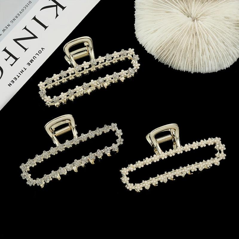 Faux Pearl Rhinestone Hair Claw Ponytail Holder
