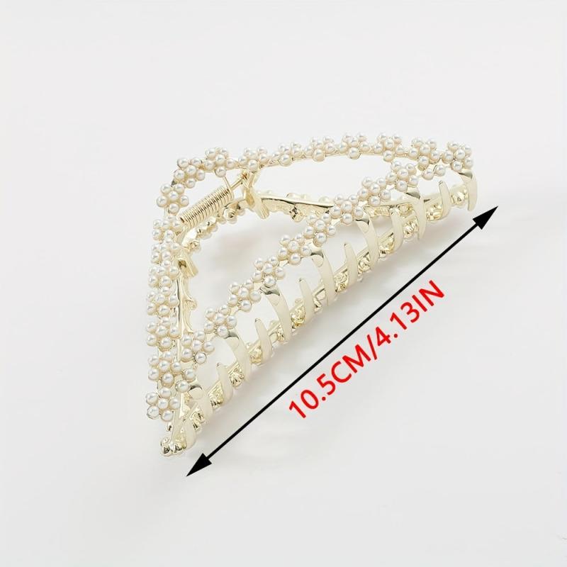 Triangle Shape Hair Claw Faux Pearl Rhinestone Ponytail Holder
