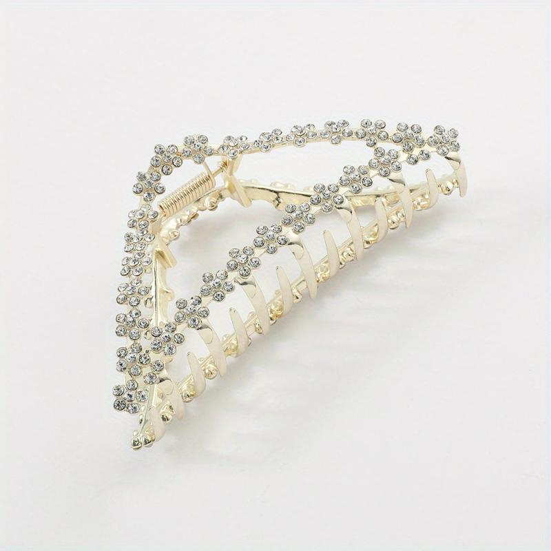 Triangle Shape Hair Claw Faux Pearl Rhinestone Ponytail Holder