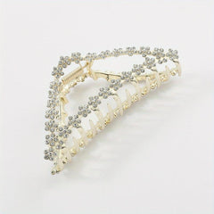 Triangle Shape Hair Claw Faux Pearl Rhinestone Ponytail Holder
