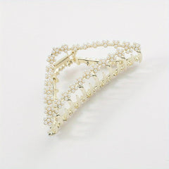 Triangle Shape Hair Claw Faux Pearl Rhinestone Ponytail Holder