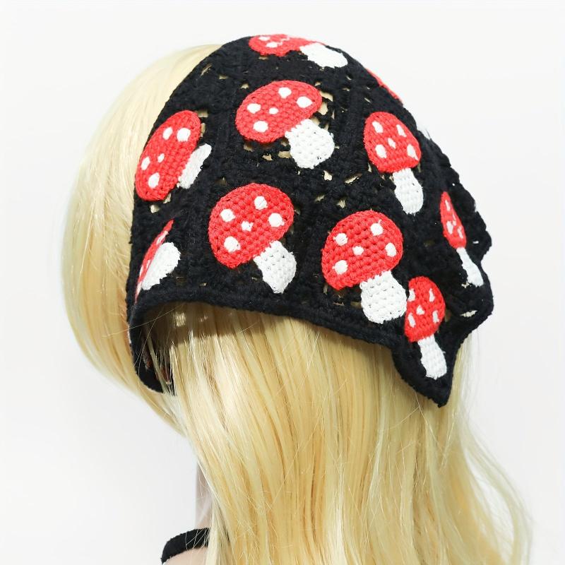 Mushroom Crochet Triangle Scarf Tie Rope Headband Hair Accessories