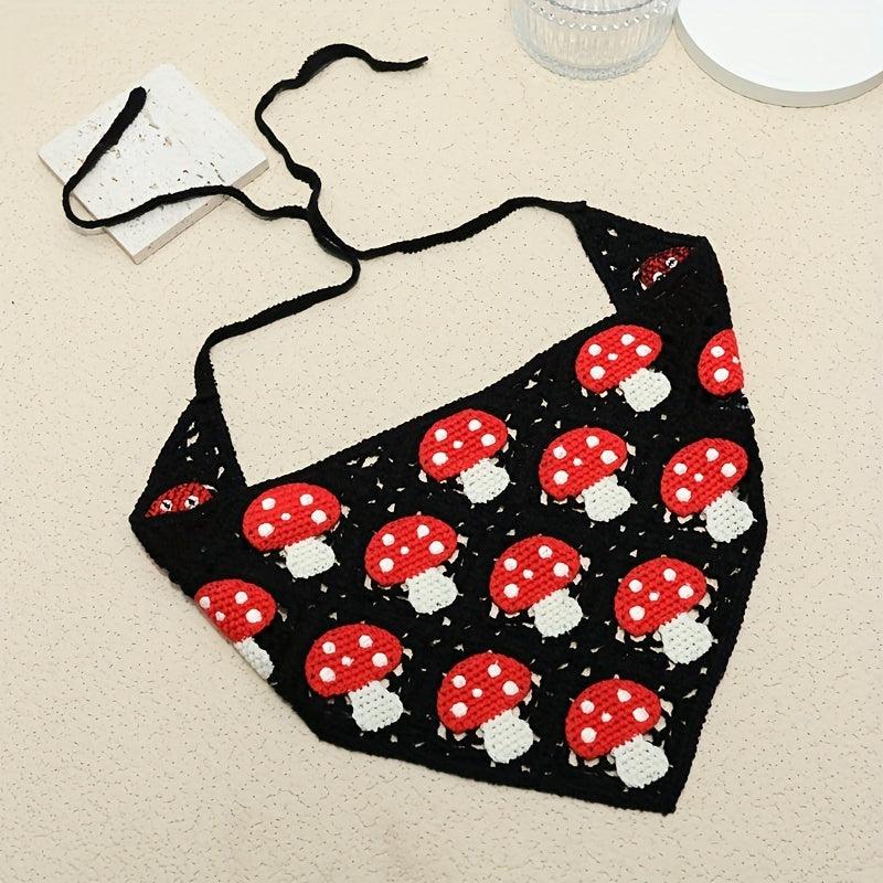 Mushroom Crochet Triangle Scarf Tie Rope Headband Hair Accessories