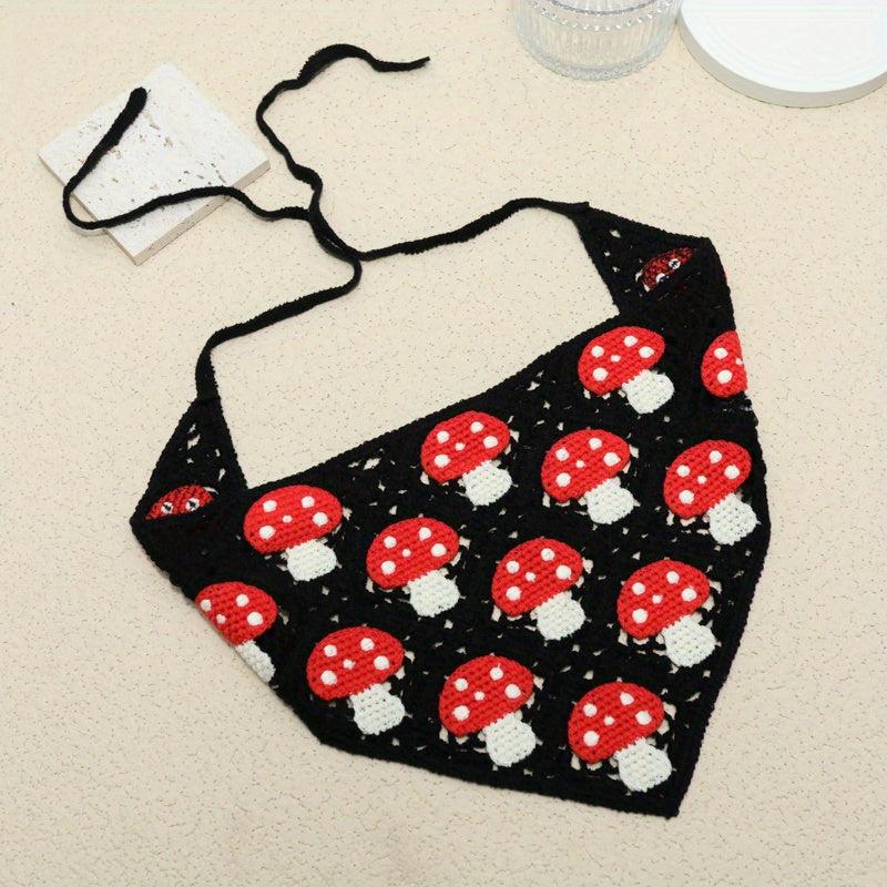 Mushroom Crochet Triangle Scarf Tie Rope Headband Hair Accessories