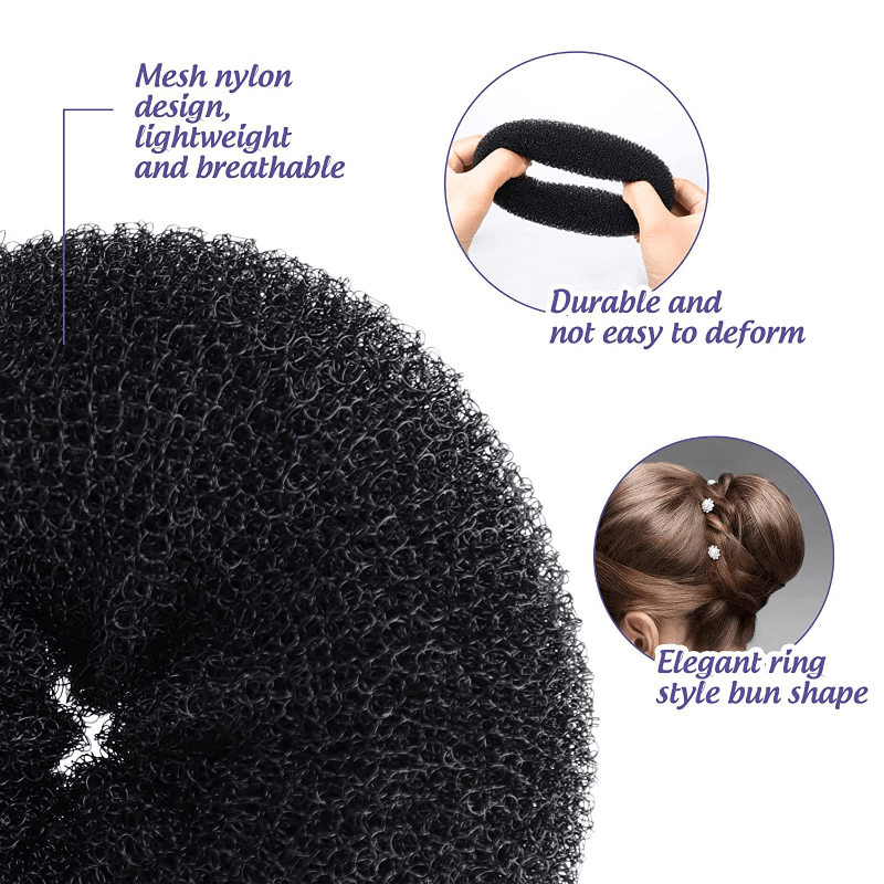 Hair Bun Shaper Set with 20 Hair Nets, 4 Donut Bun Makers, 5 Elastic Bands