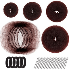 Hair Bun Shaper Set with 20 Hair Nets, 4 Donut Bun Makers, 5 Elastic Bands