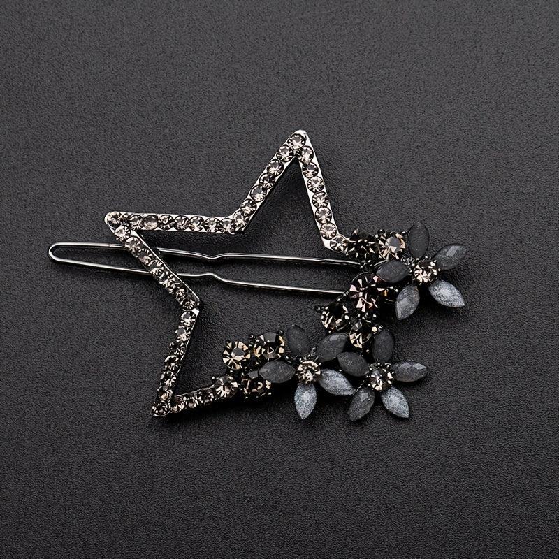 Vintage Rhinestone Star Flower Hair Clip Y2K Barrette Hairpin