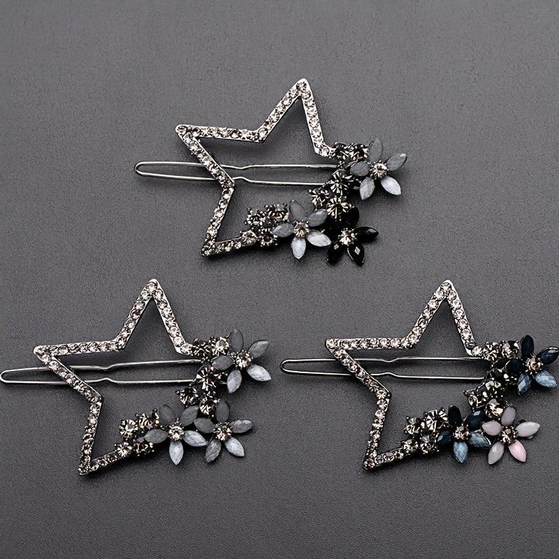 Vintage Rhinestone Star Flower Hair Clip Y2K Barrette Hairpin