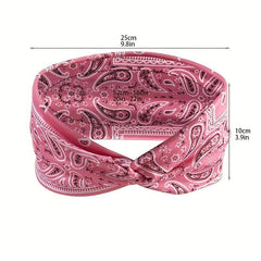 Paisley Print Hair Band Wide Knotted Headband Stretchy Boho Headband