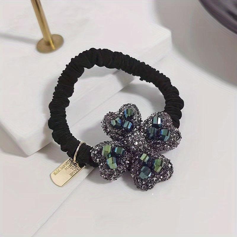 Rhinestone Four Leaf Clover Hair Tie Jewelry Hair Elastic