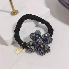 Rhinestone Four Leaf Clover Hair Tie Jewelry Hair Elastic