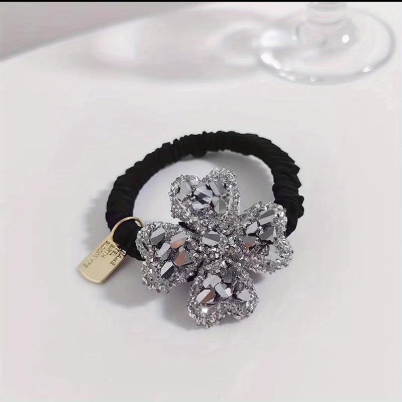 Rhinestone Four Leaf Clover Hair Tie Jewelry Hair Elastic