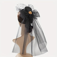 Halloween Pumpkin Decor Head Veil Mesh Lace Hair Accessory