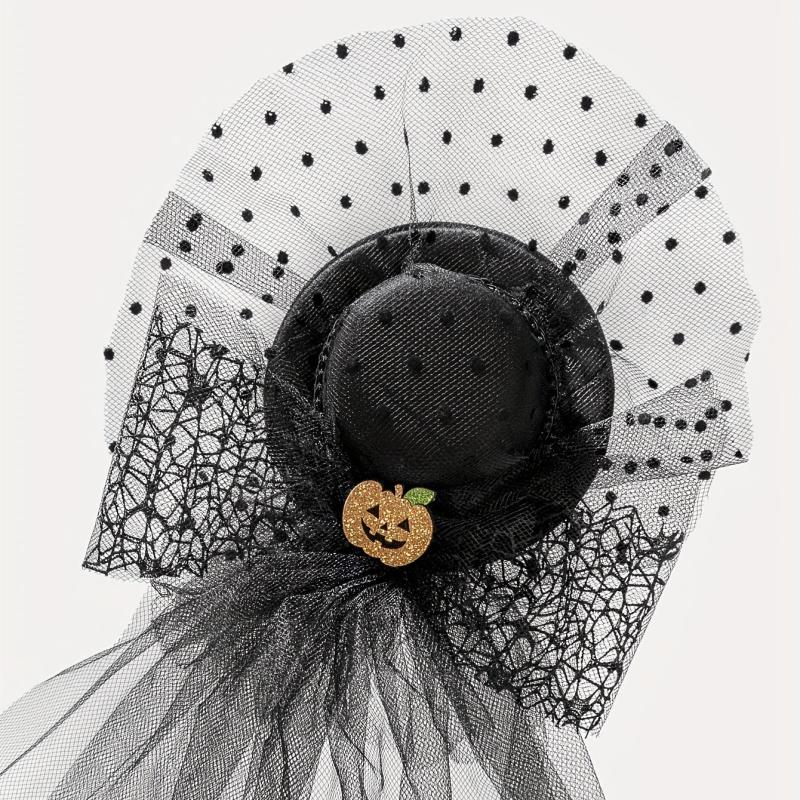 Halloween Pumpkin Decor Head Veil Mesh Lace Hair Accessory