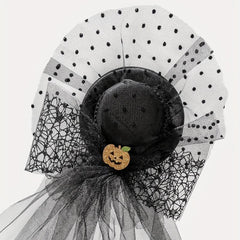 Halloween Pumpkin Decor Head Veil Mesh Lace Hair Accessory