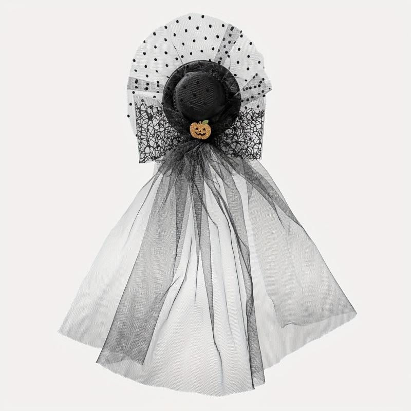 Halloween Pumpkin Decor Head Veil Mesh Lace Hair Accessory