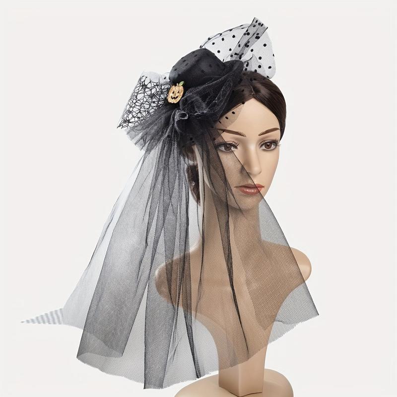 Halloween Pumpkin Decor Head Veil Mesh Lace Hair Accessory