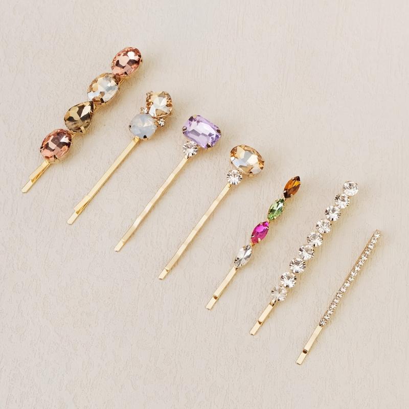 7pcs Rhinestone Hairpin Golden Hair Clip for Girls