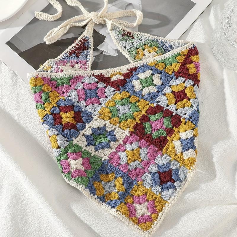Colorful Knitted Bandana Flower Pattern Crochet Boho Style Headband