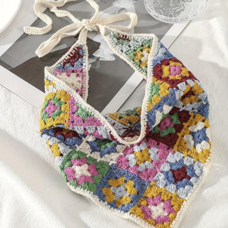 Colorful Knitted Bandana Flower Pattern Crochet Boho Style Headband