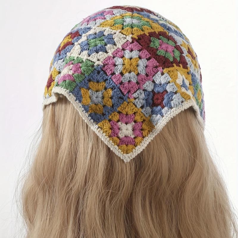Colorful Knitted Bandana Flower Pattern Crochet Boho Style Headband