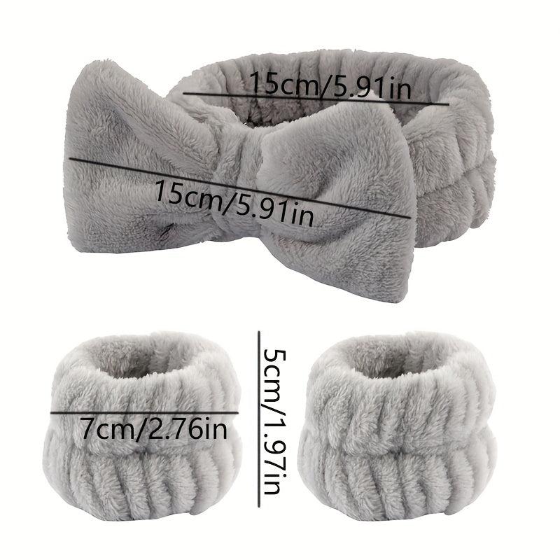 3pcs Plush Bow Knotted Headband Fluffy Hair Band For Skincare