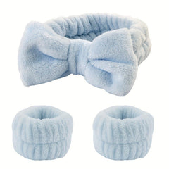 3pcs Plush Bow Knotted Headband Fluffy Hair Band For Skincare