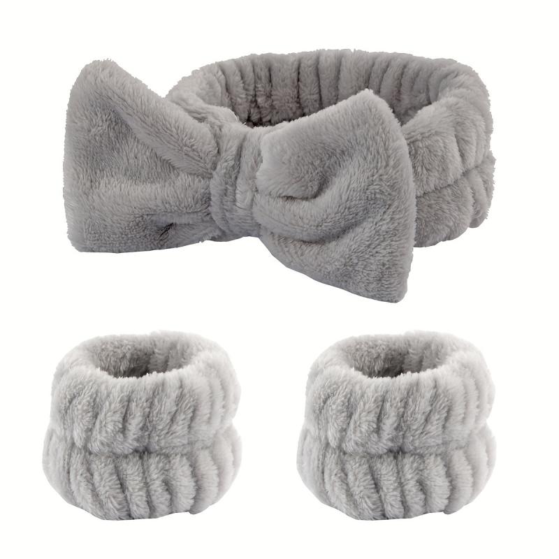 3pcs Plush Bow Knotted Headband Fluffy Hair Band For Skincare