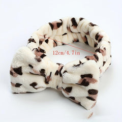 2pcs Plush Hair Band Bow Print Wide Brim Elastic Hair Hoop Women's