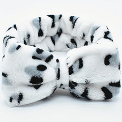 2pcs Plush Hair Band Bow Print Wide Brim Elastic Hair Hoop Women's