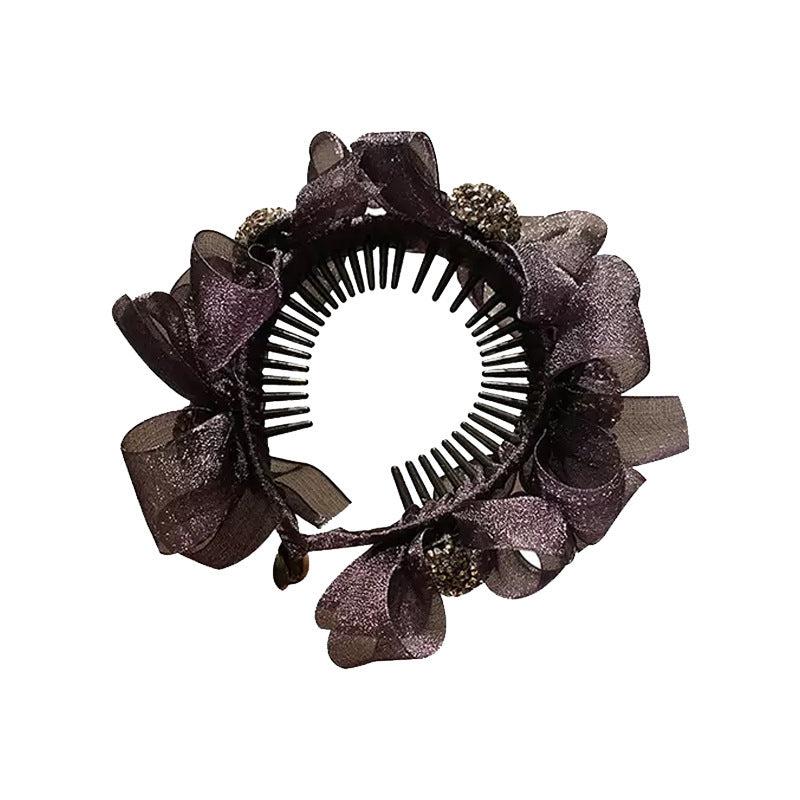 Ruffled Bow Decor Hair Claw Clip Large Duck Billed Clip Rhinestone Glitter Women
