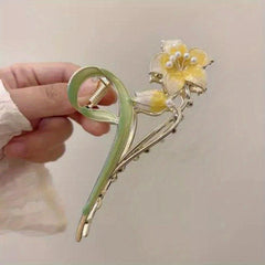 Golden Flower Hair Claw Rhinestone Clip Non-Slip Accessories