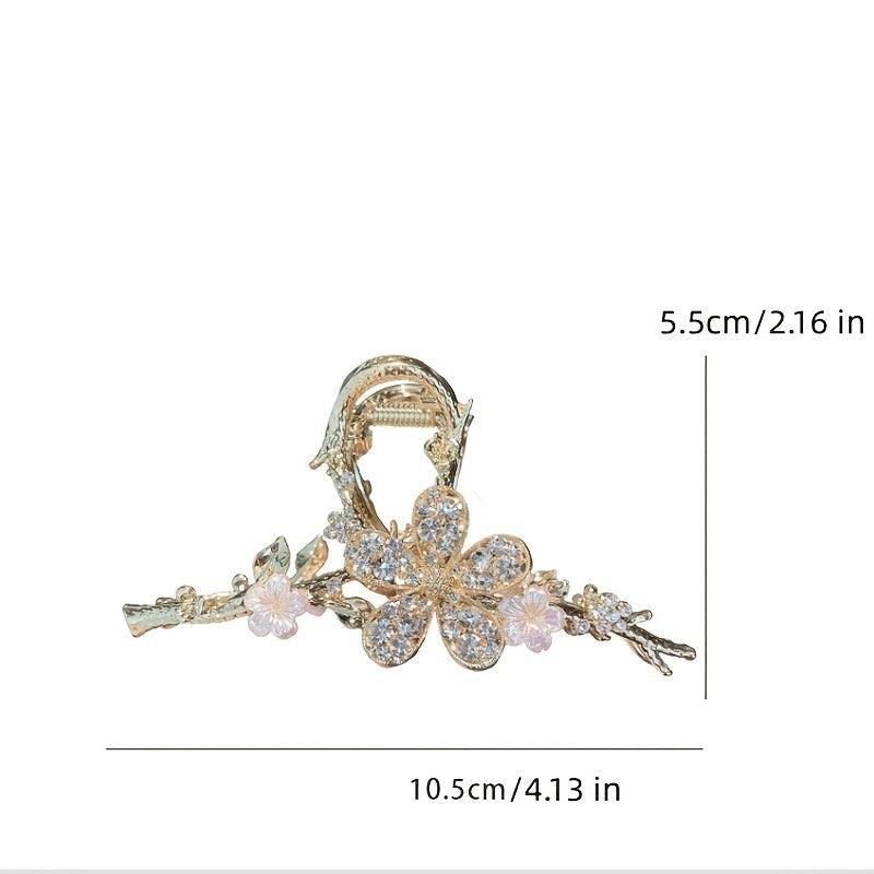 Golden Flower Hair Claw Rhinestone Clip Non-Slip Accessories