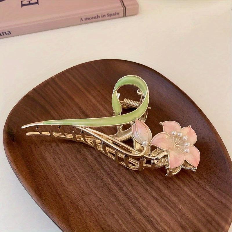 Golden Flower Hair Claw Rhinestone Clip Non-Slip Accessories