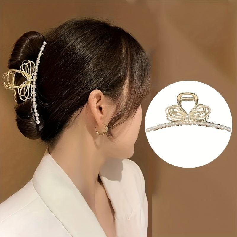 Golden Flower Hair Claw Rhinestone Clip Non-Slip Accessories