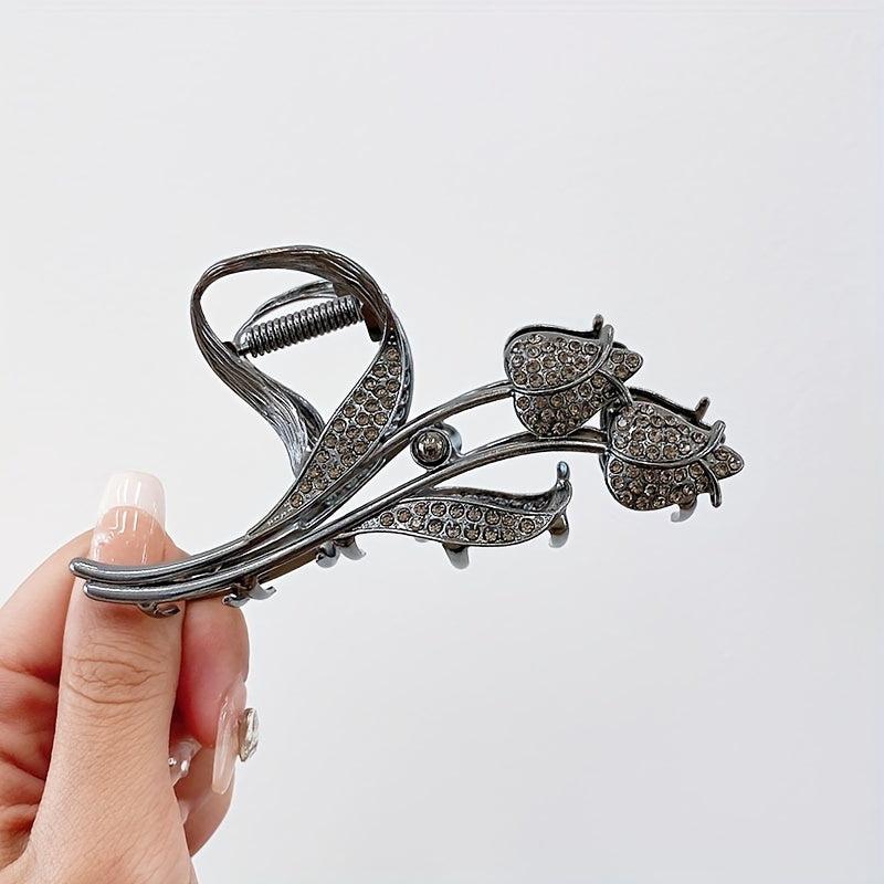 Golden Flower Hair Claw Rhinestone Clip Non-Slip Accessories